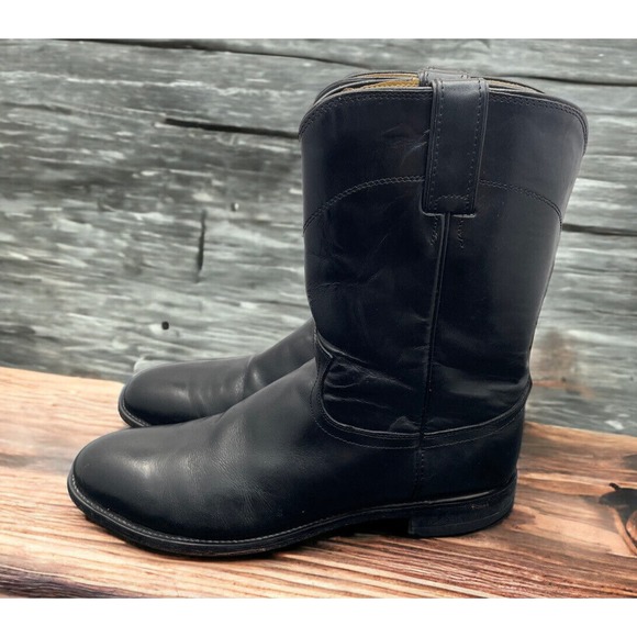 Justin Boots Black Leather Western Roper Cowboy Boots 3133 Mens 10.5 Fast Ship main image 12